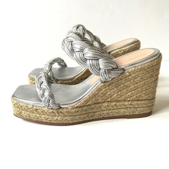 NWOB Stuart Weitzman Braida Espadrille Wedge Sandals Womens 11 Metallic Silver - Picture 15 of 15